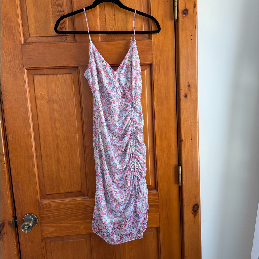 NWT BCBG Floral Ruched Spaghetti Strap Dress